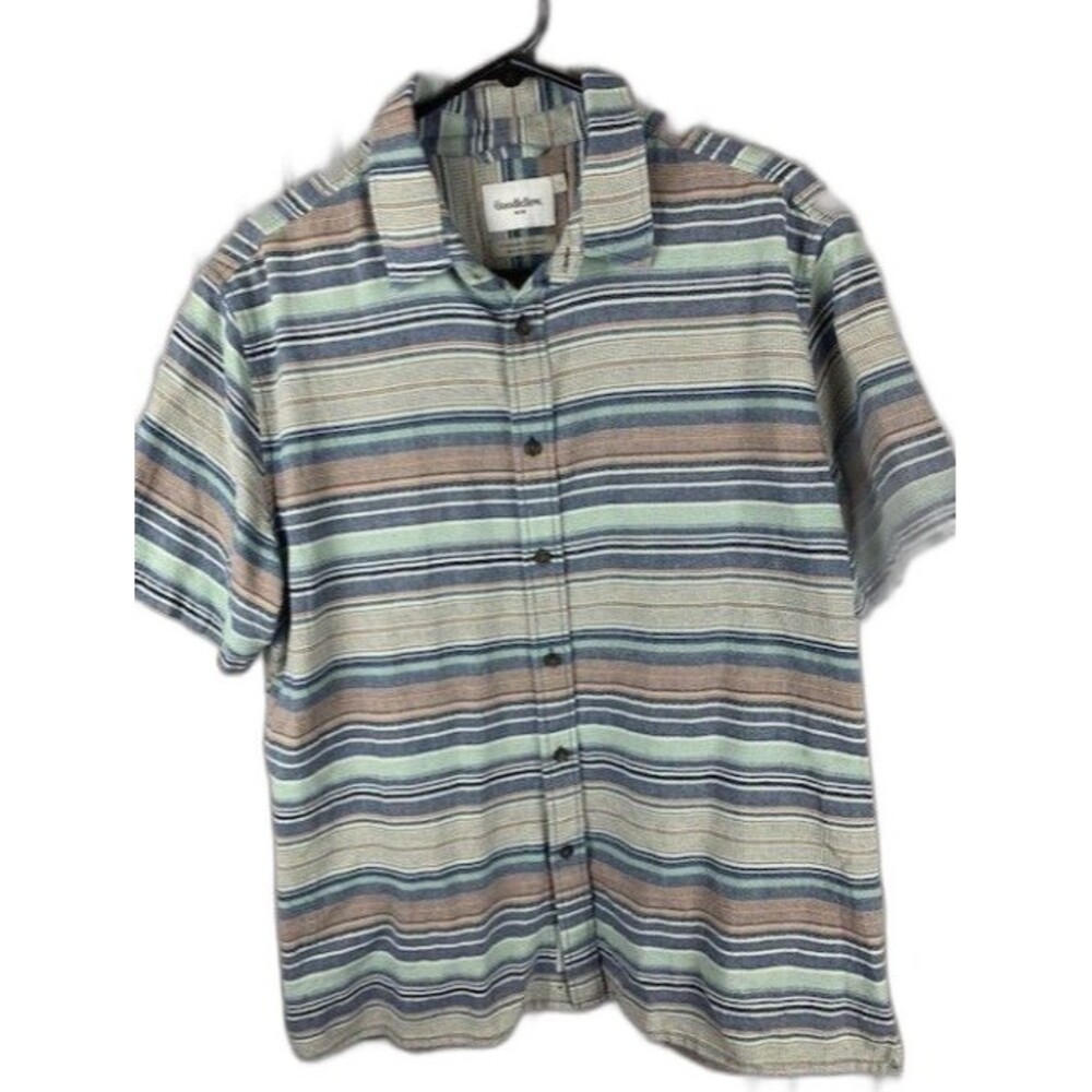 Goodfellow & Co Size L Mens Short Sleeve Shirt Blue Stripe Cotton